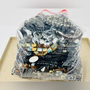 Vintage & Modern Black Colored Beaded Necklace, Mystery Jewelry Lot 6LBS